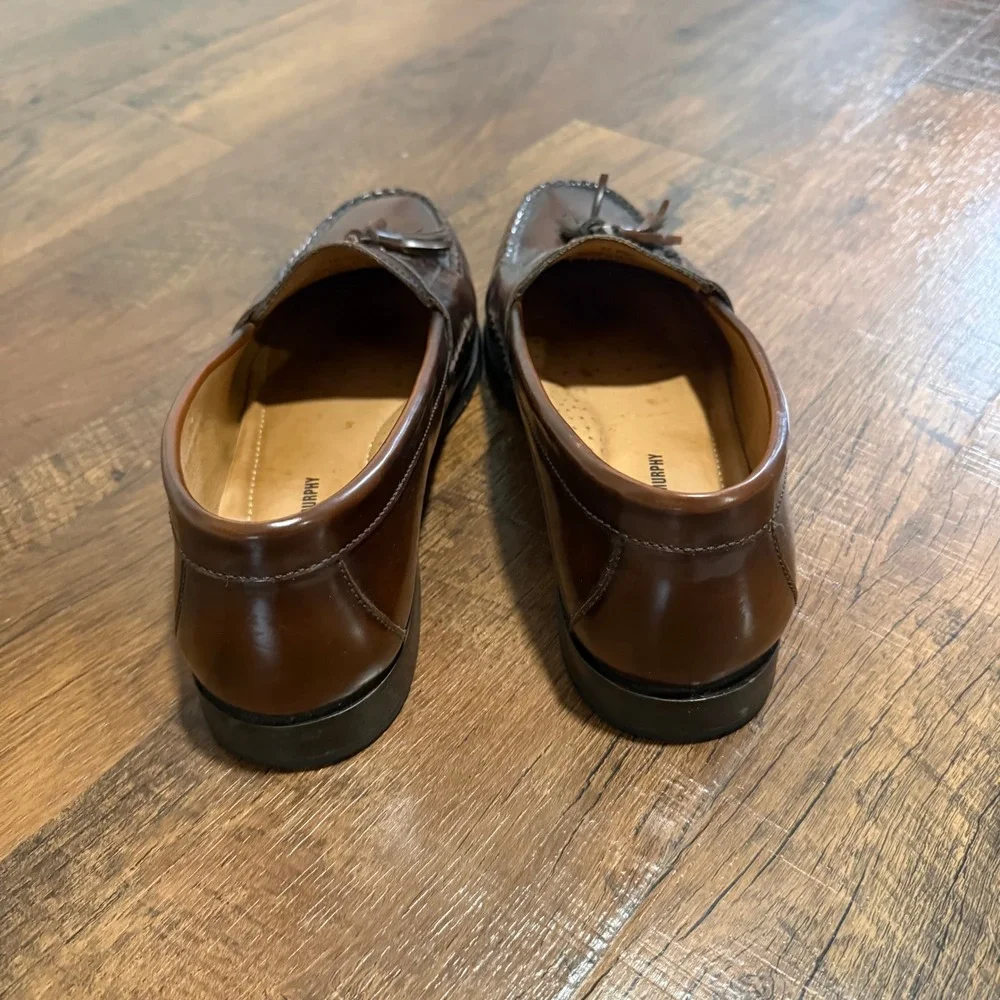 Johnston and Murphy Mens Tassel Loafers Brown Leather Sheepskin Dress Shoes 11